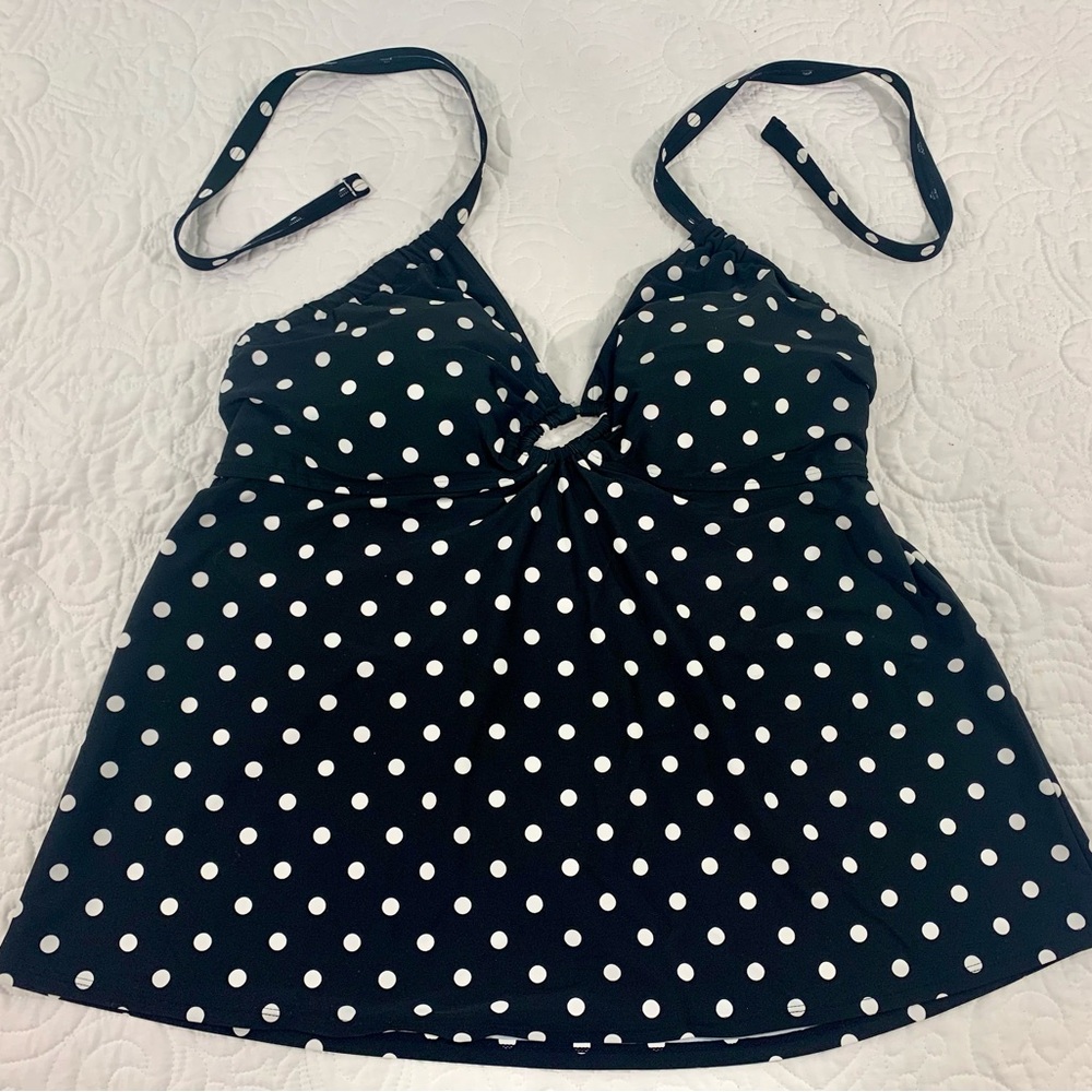 Cocos Swim Top Size 20 Polka  Dot Black & White Halter Top Pre- Owned EUC